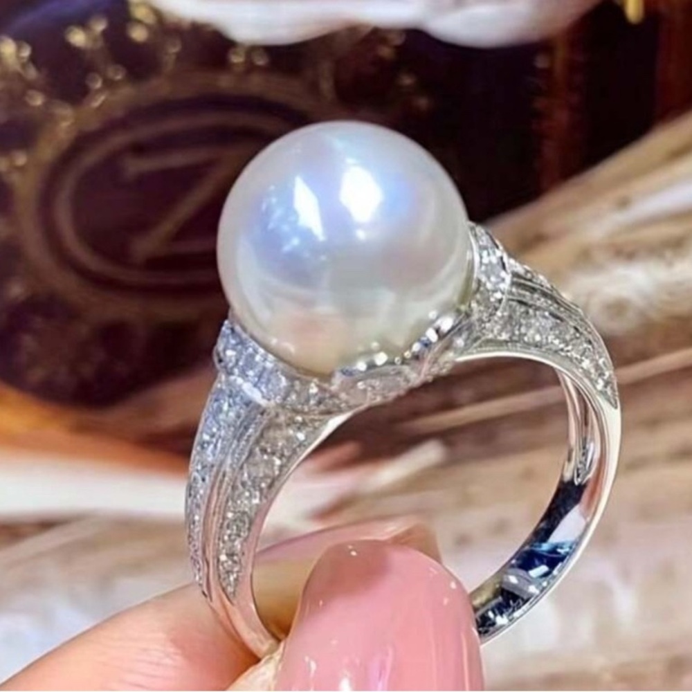 STERLING SILVER FILLED PEARL DIAMOND RING